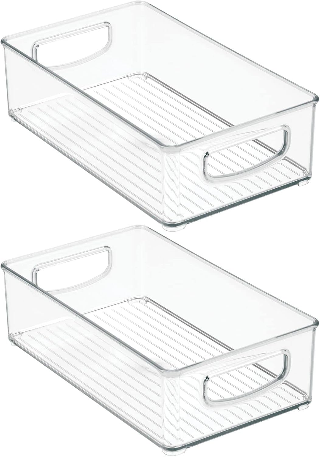 Small Plastic Bathroom Storage Container Bins with Handles for Organization in Closet, Cabinet, Vanity or Cupboard Shelf, Accessory Organizer - Ligne Collection - 2 Pack - Clear