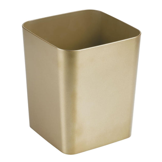 Square Shatter-Resistant Plastic Small Trash Can Wastebasket, Garbage Container Bin for Bathrooms, Powder Rooms, Kitchens, Home Offices - Soft Brass Finish