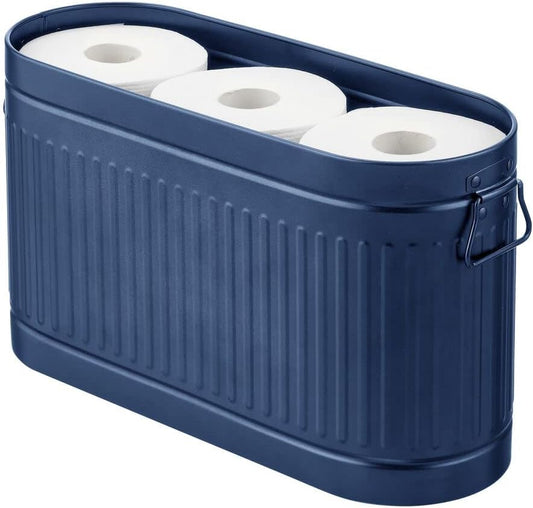 Large Steel Free Standing Toilet Paper Organizer, 6-Roll Tissue Storage Holder Container Bin for Bathroom Floor, Fits Under Sink, Vanity, Shelf, In Cabinet, Corner, Oscar Collection, Navy Blue