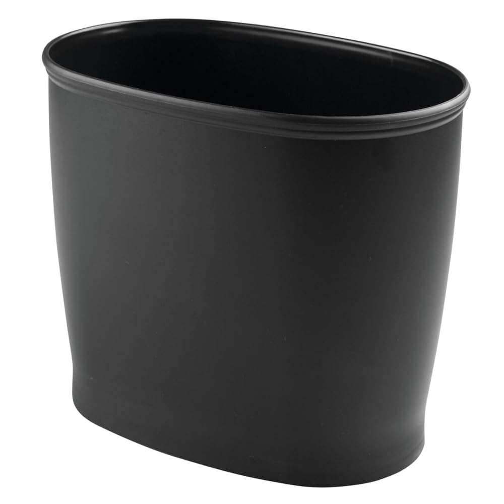 Oval Shatter-Resistant Plastic Trash Can, 8.5 Liters, Black, 12" x 8" x 10"