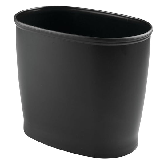Oval Shatter-Resistant Plastic Trash Can, 8.5 Liters, Black, 12" x 8" x 10"