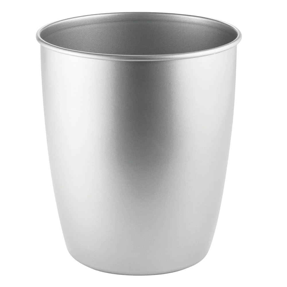 Small Steel Round Trash Can Bucket - 1.5 Gallon Wastebasket, Garbage Container Bin for Bathroom, Powder Room, Bedroom, Kitchen, Home Office - Hamill Collection - Chrome
