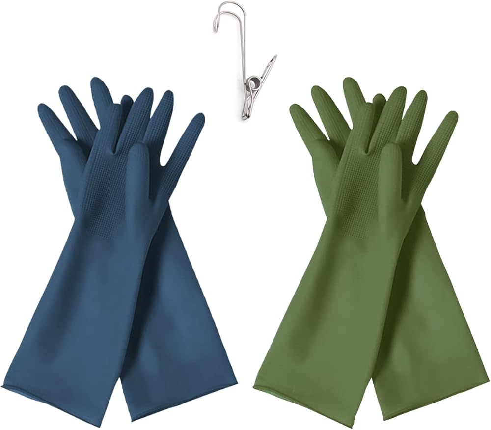 Dishwashing Gloves - 2 Pairs Premium Rubber Gloves for Cleaning - Urban Gray, Green, Blue