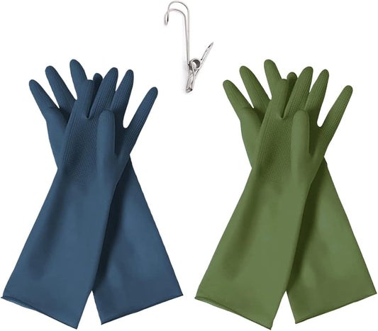 Dishwashing Gloves - 2 Pairs Premium Rubber Gloves for Cleaning - Urban Gray, Green, Blue