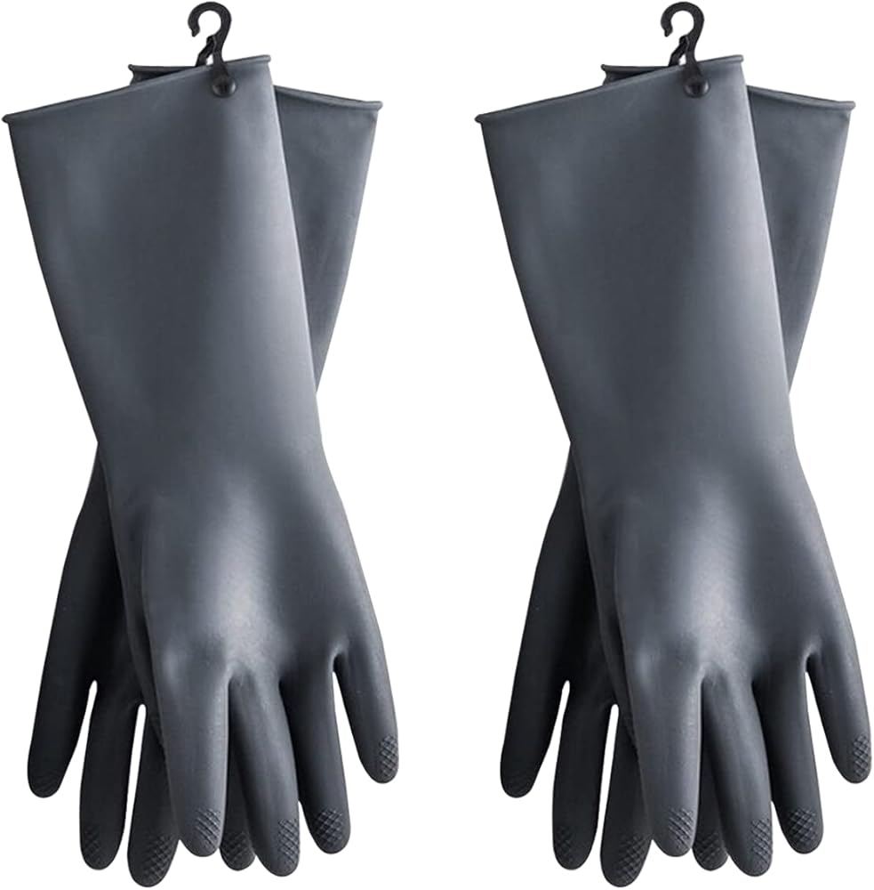 Dishwashing Gloves with Hanging Hooks 2Pairs of Dish Gloves Latex Navy, Gray Rubber Gloves for Cleaning