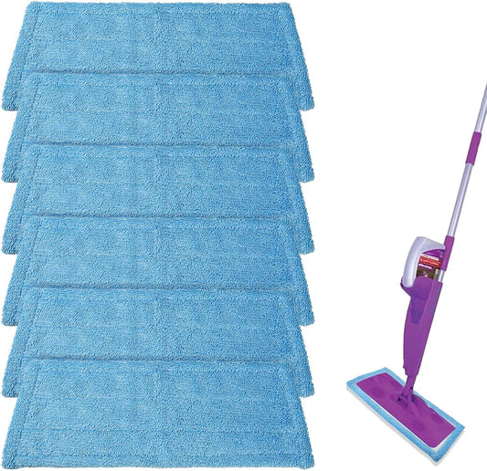 6 Pack Reusable Microfiber Pads for Rejuvenate Microfiber Mop, Compatible with Rejuvenate Click N Clean Multi-Surface Spray Mop, Machine Washable Microfiber Pad Refill for All Floors Without Handle