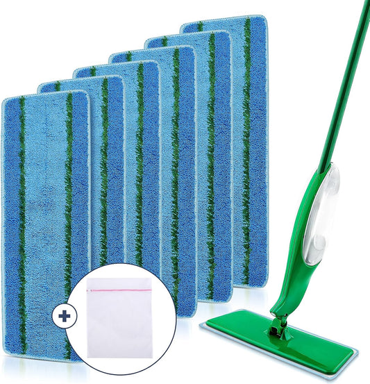 Upgraded Mop Head Replacement for Libman Freedom Spray Mop, 6 Pack Washable Mops Refill Pad + 1 Count Laundry Bag