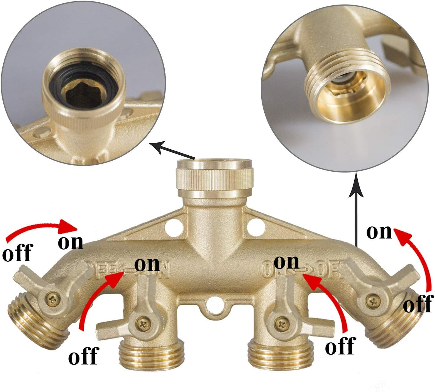 Brass Garden Hose Splitter (4 Way) + Brass Garden Hose End Caps