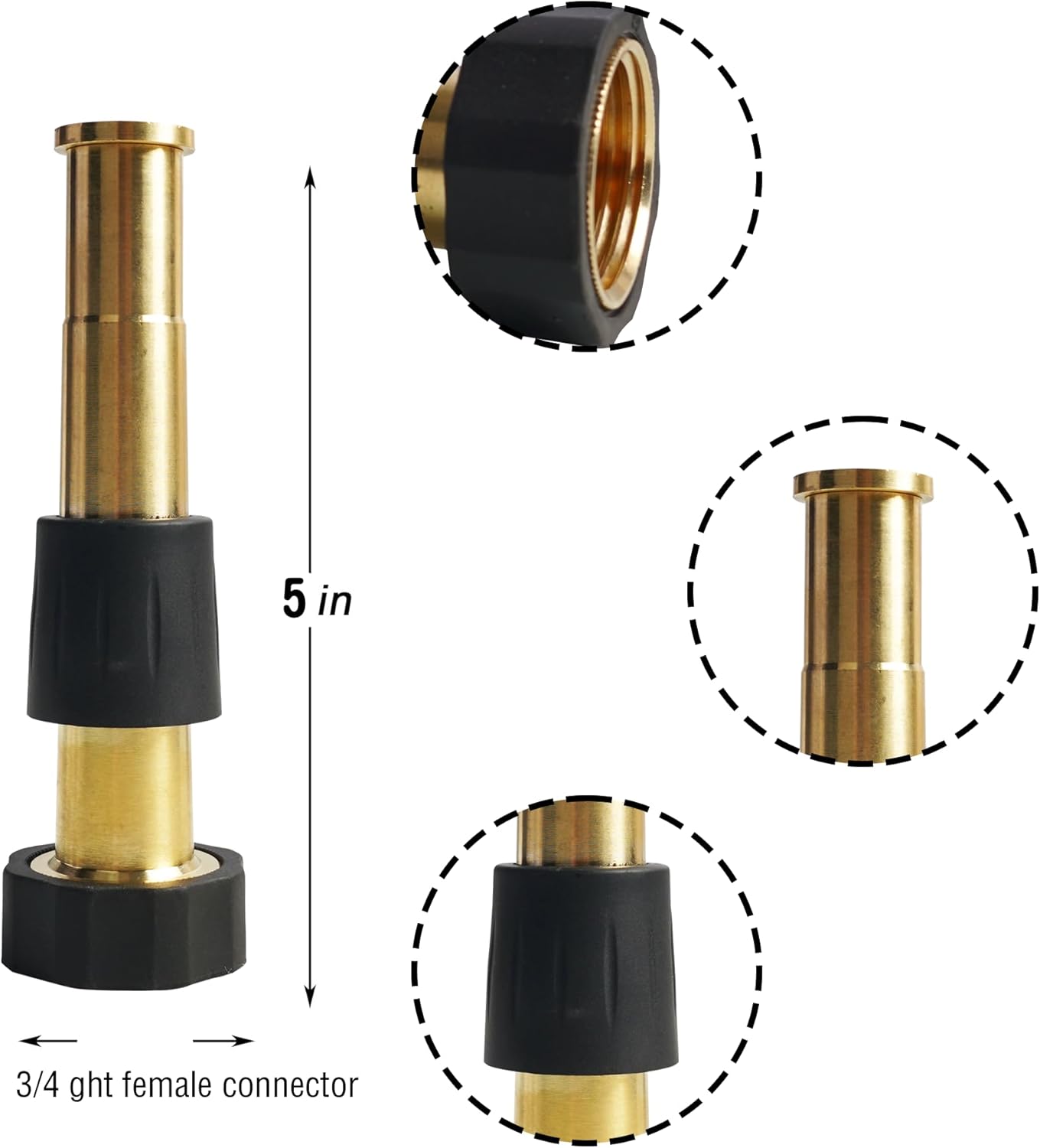 Brass Garden Hose Splitter (4 Way) + 5" Jet Sweeper Garden Hose Nozzle