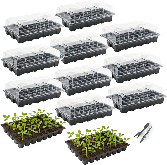 - Seed Starter Tray Kits, 10 Pack, Total 400 Cells, Durable Plant Germination Trays with Humidity Vented Domes and Bases, Ideal for Seed Starting, Indoor Gardening and Greenhouse