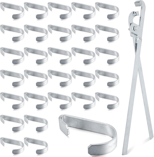 30 Pcs 1-3/8" Chain Link Fence Gate Clips with Pliers Galvanized Steel Kennel Panel Clamps Heavy Duty Gate Clip Bands and Crimping Tool