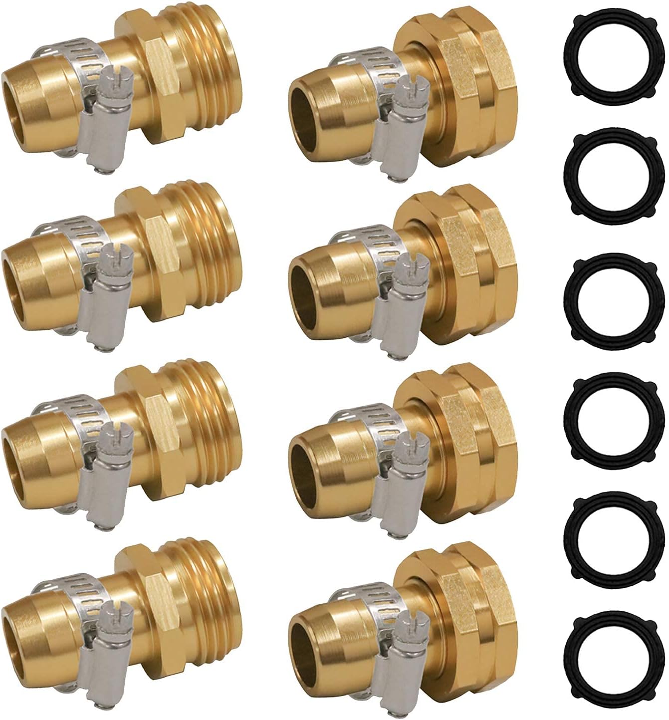 Garden Hose Repair Connector with Clamps + Adjustable Twist Hose Nozzle
