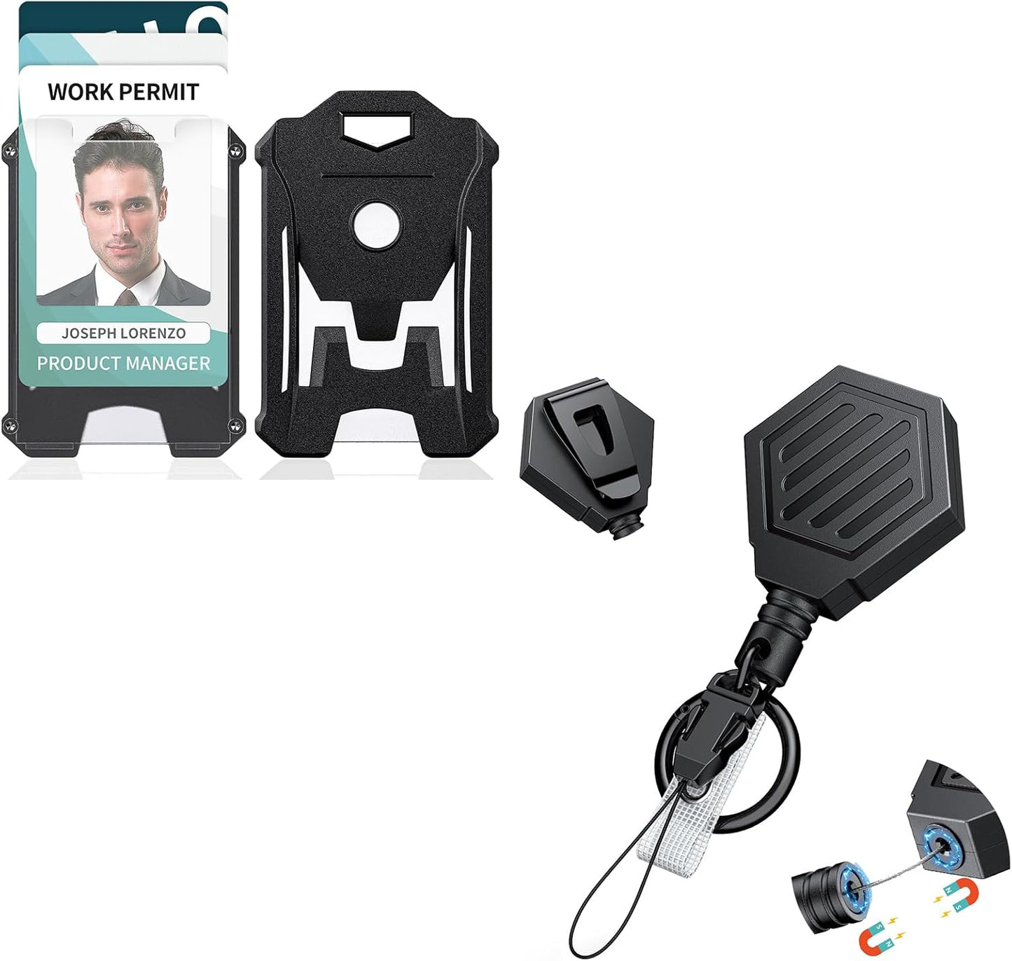 Heavy Duty Retractable Keychain with Magnetic Closure Retractable Badge Reel with Vertical Hard Plastic Case Tactical ID Card Holder Belt Clip and Large Carabiner Ring