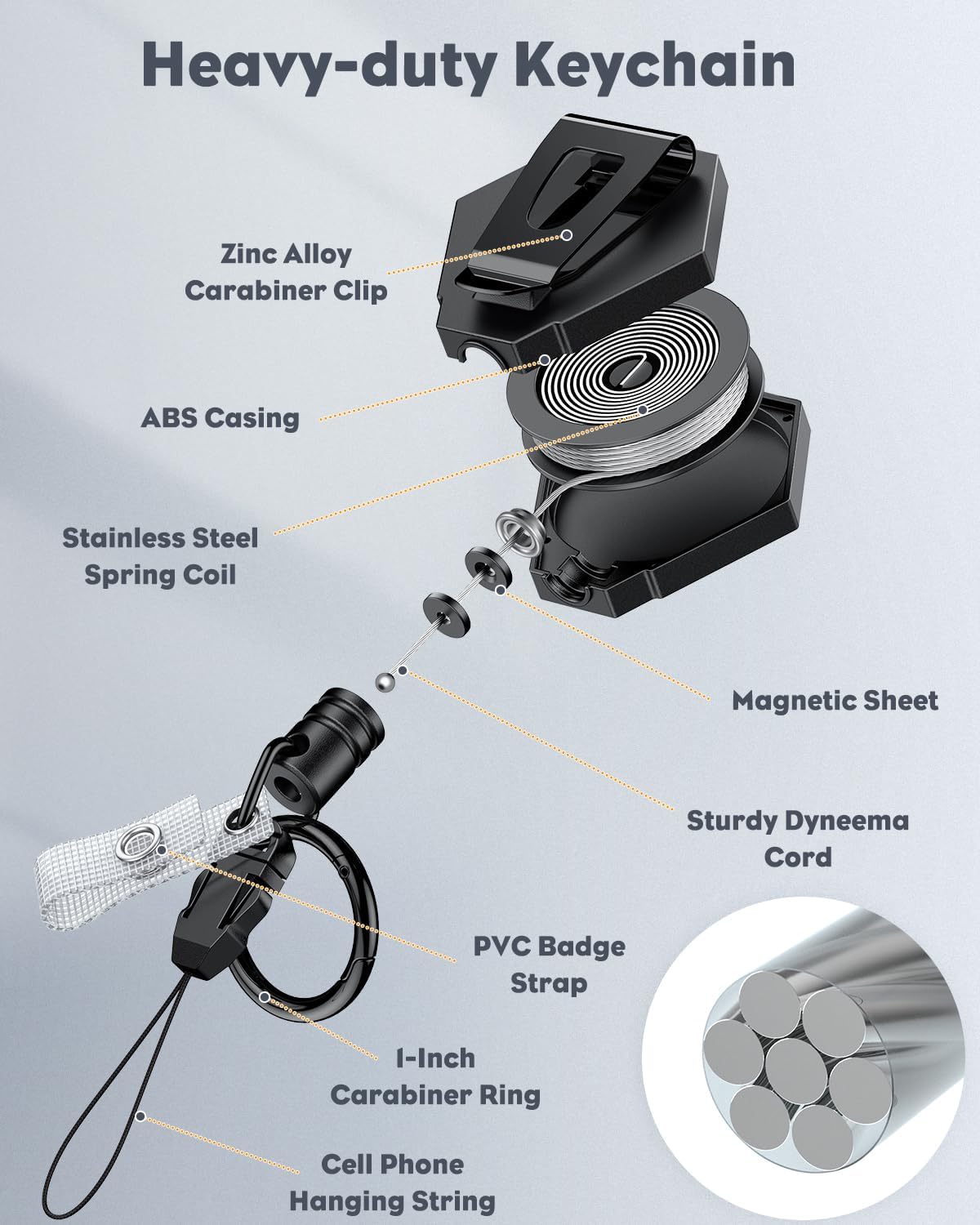 Heavy Duty Retractable Keychain with Magnetic Closure Retractable Badge Reel with Vertical Hard Plastic Case Tactical ID Card Holder Belt Clip and Large Carabiner Ring