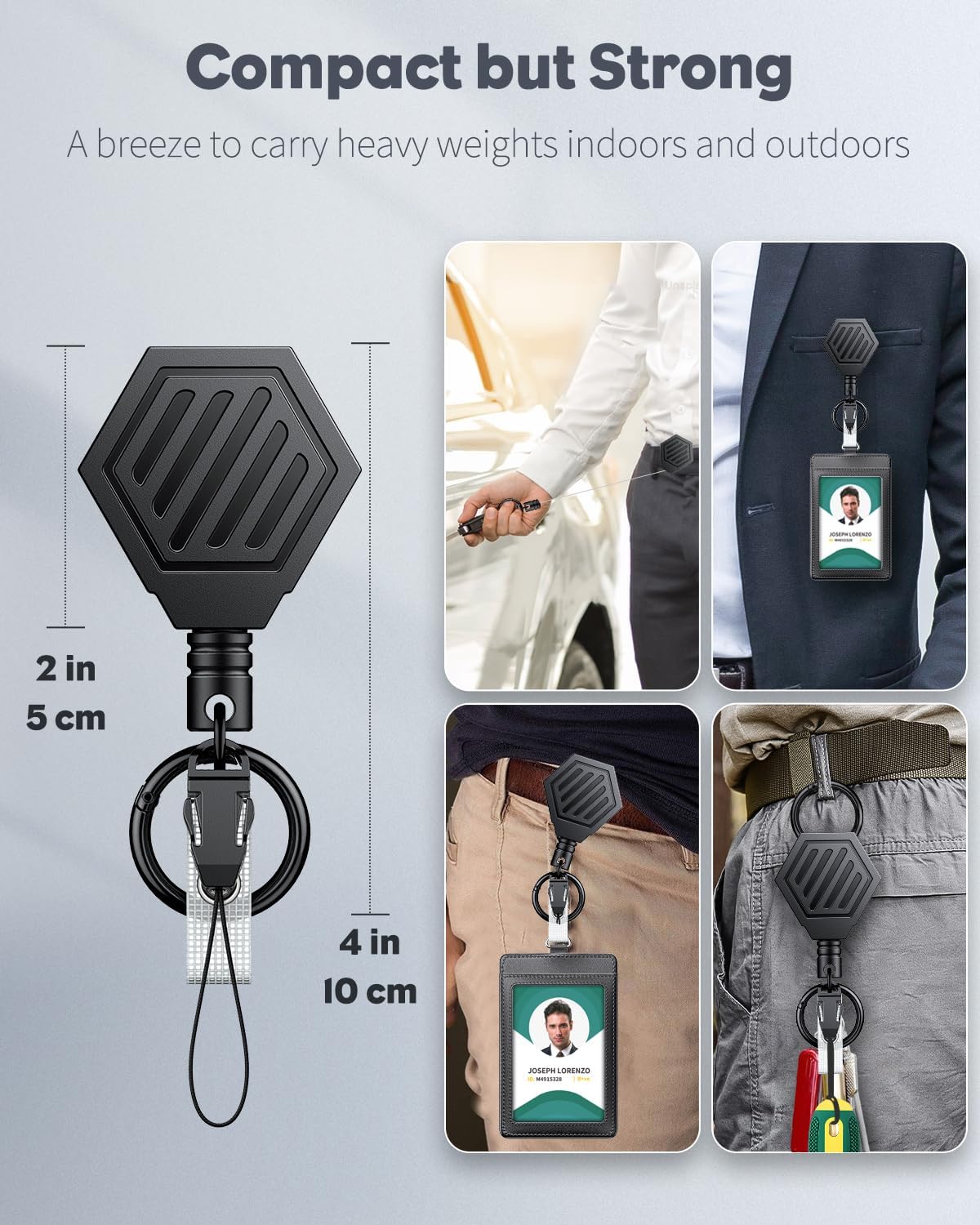 Heavy Duty Retractable Keychain with Magnetic Closure Retractable Badge Reel with Vertical Hard Plastic Case Tactical ID Card Holder Belt Clip and Large Carabiner Ring