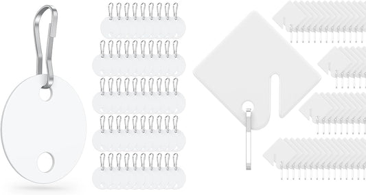 50 Pcs Key Tags 1 Inch Plastic Key Chain Tags and 50 Pcs Rack Key Tags 1.5 Inch Slotted Tags with Metal Snap Hooks Double-Sided Writable White Tags Sturdy Key Item Identifiers for Home Office