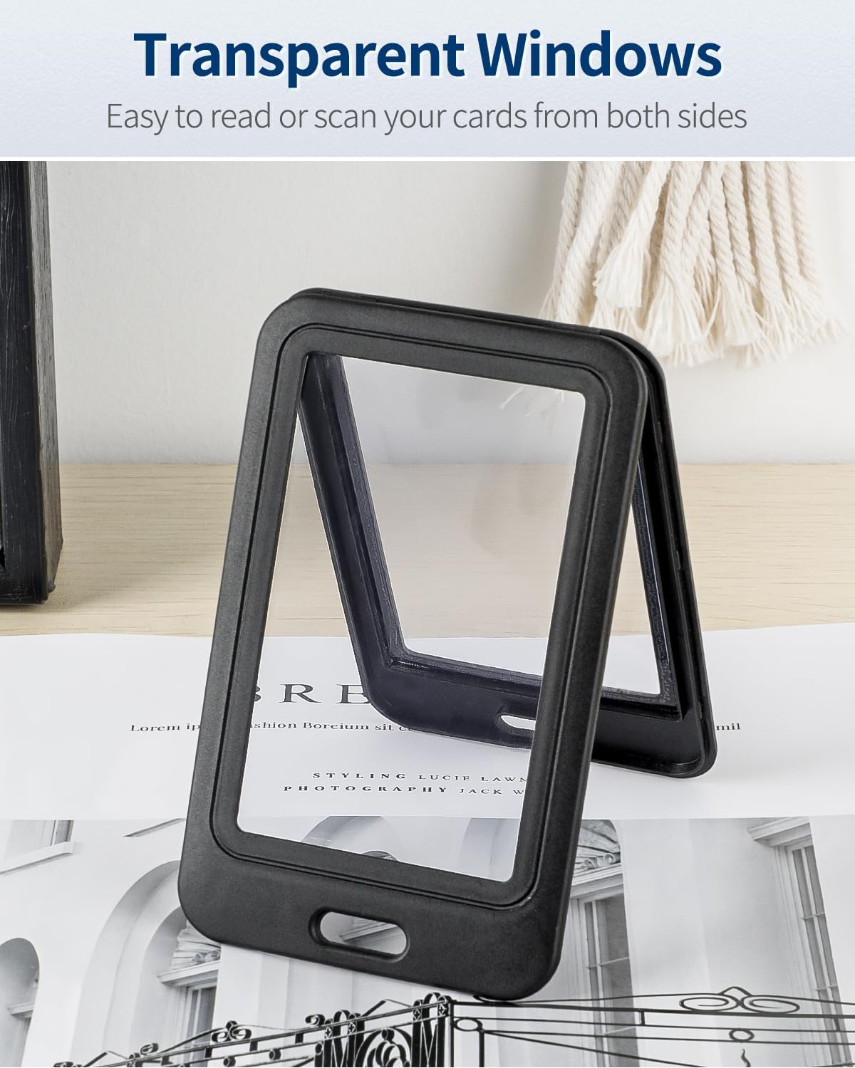 12 Pack ID Badge Holder with Double-Sided Windows Vertical Hard Plastic Case Black Card Protector Pouch, 4 Colors