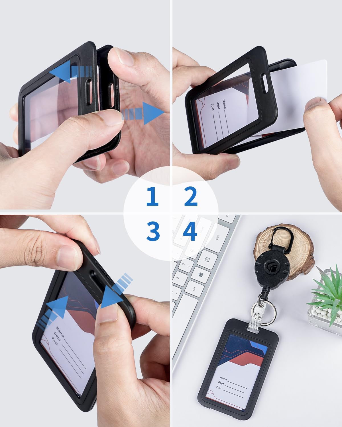 12 Pack ID Badge Holder with Double-Sided Windows Vertical Hard Plastic Case Black Card Protector Pouch, 4 Colors