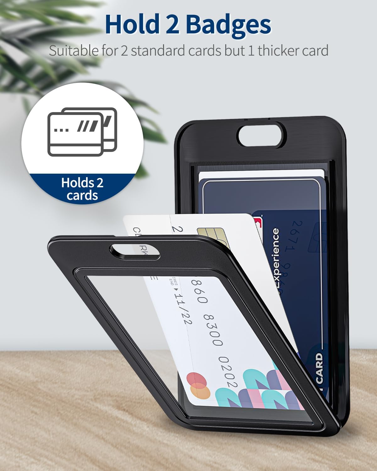 12 Pack ID Badge Holder with Double-Sided Windows Vertical Hard Plastic Case Black Card Protector Pouch, 4 Colors