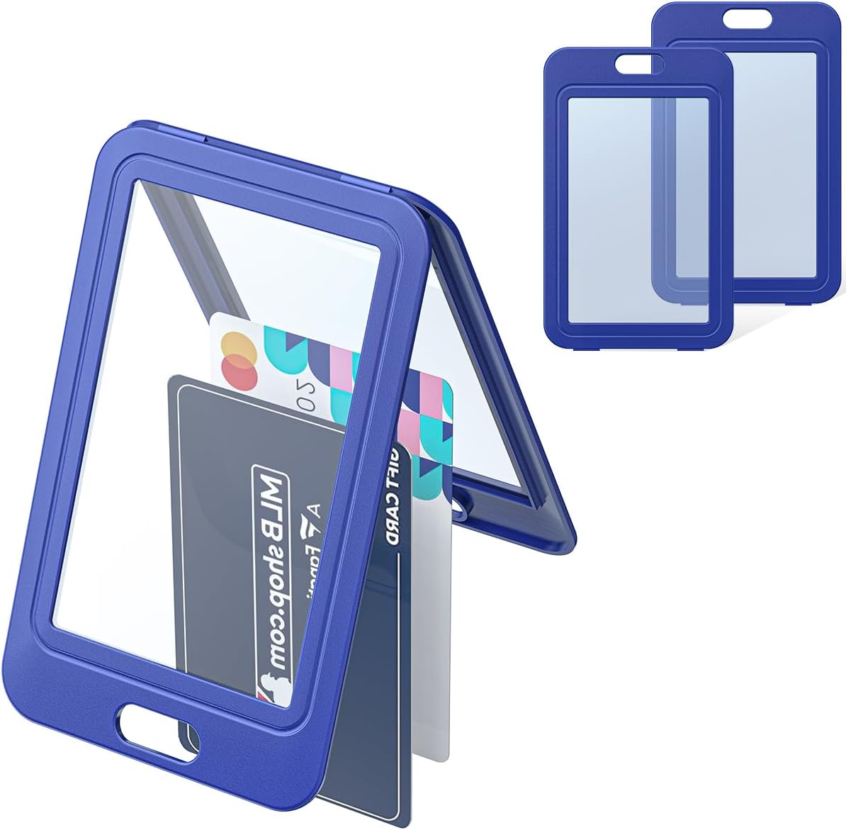 12 Pack ID Badge Holder with Double-Sided Windows Vertical Hard Plastic Case Black Card Protector Pouch, 4 Colors