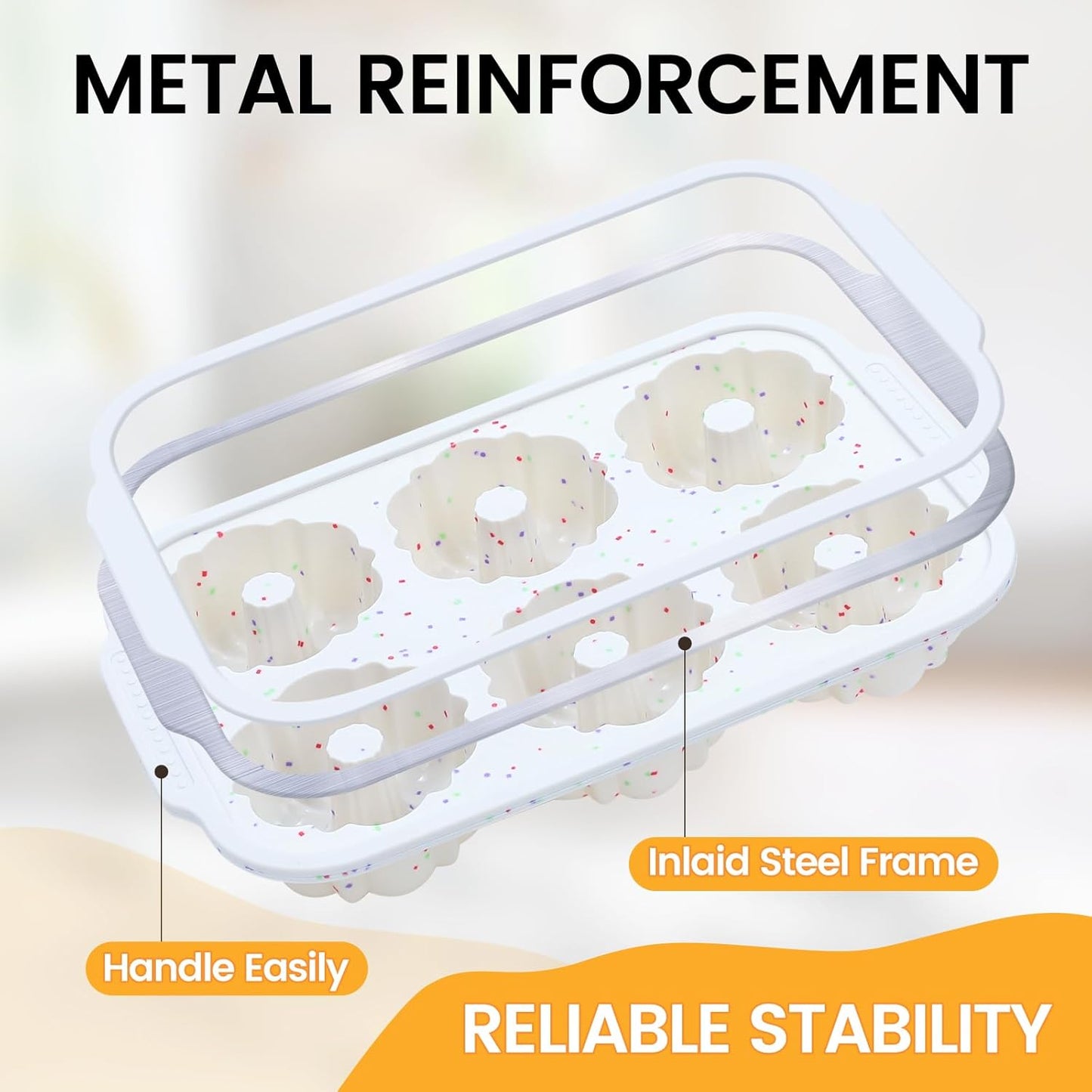 Mini Fluted Tube Pan with Metal Reinforced Frame, 6-Cavity Silicone Nonstick Small Cake Molds 2Pcs for Chocoflan, Donuts, Cornbread, Brownies, Jellies BPA Free