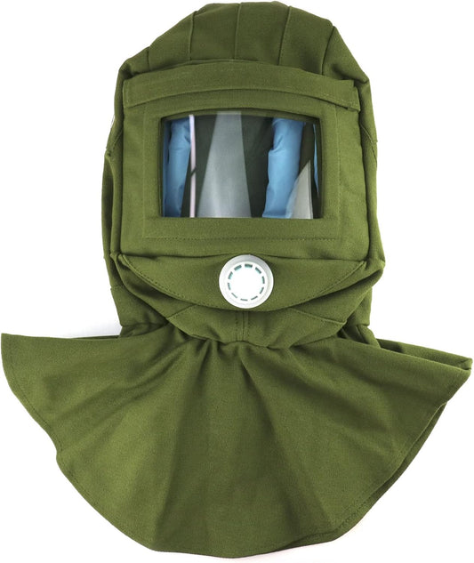 Sand Blasting Hood Cap, Shawl Cap Sandblasting Mask Anti Dust/Wind Sandblasting Tool Mask,Cut/Scratch/Heat Resistant Neck Protector, Green