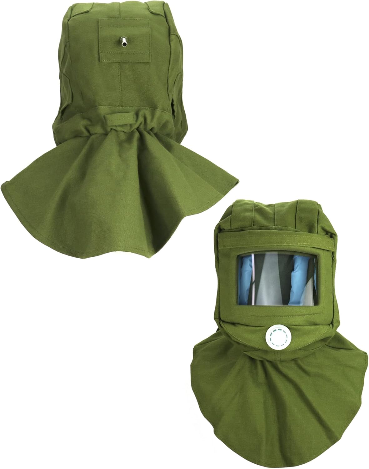 Sand Blasting Hood Cap, Shawl Cap Sandblasting Mask Anti Dust/Wind Sandblasting Tool Mask,Cut/Scratch/Heat Resistant Neck Protector, Green