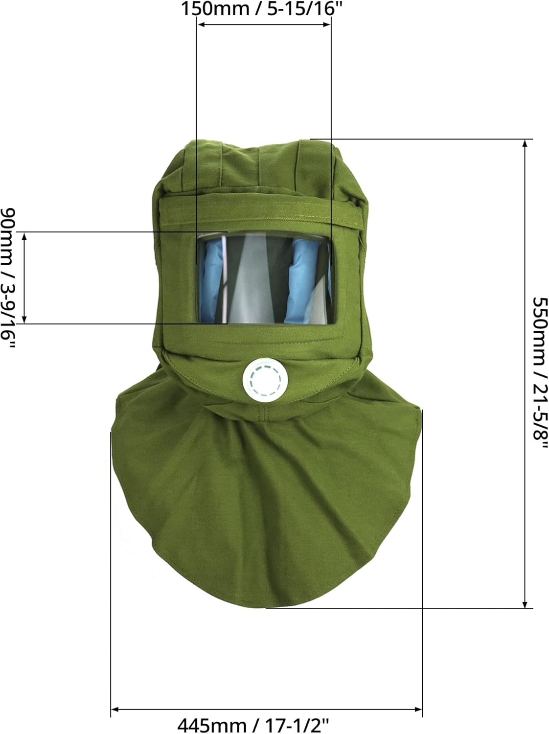 Sand Blasting Hood Cap, Shawl Cap Sandblasting Mask Anti Dust/Wind Sandblasting Tool Mask,Cut/Scratch/Heat Resistant Neck Protector, Green