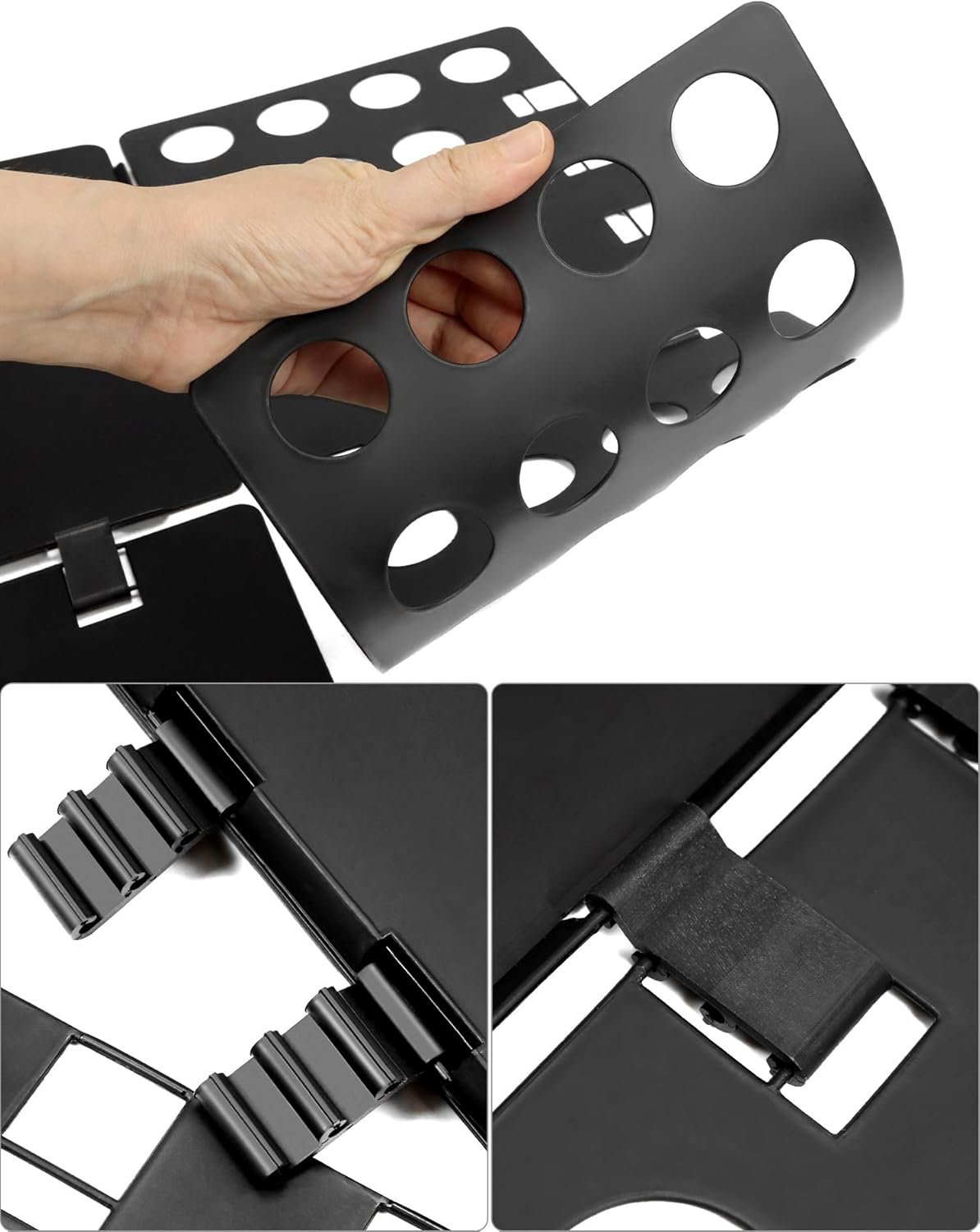 PP Composite Folding Board, 2 Pack Folding Clothes Board - Black + Blue, One-Hand Operation Laundry Folding Tool, Non-Slip Silicone Buckles, T Shirt Folder, Laundry Folders for All Garments