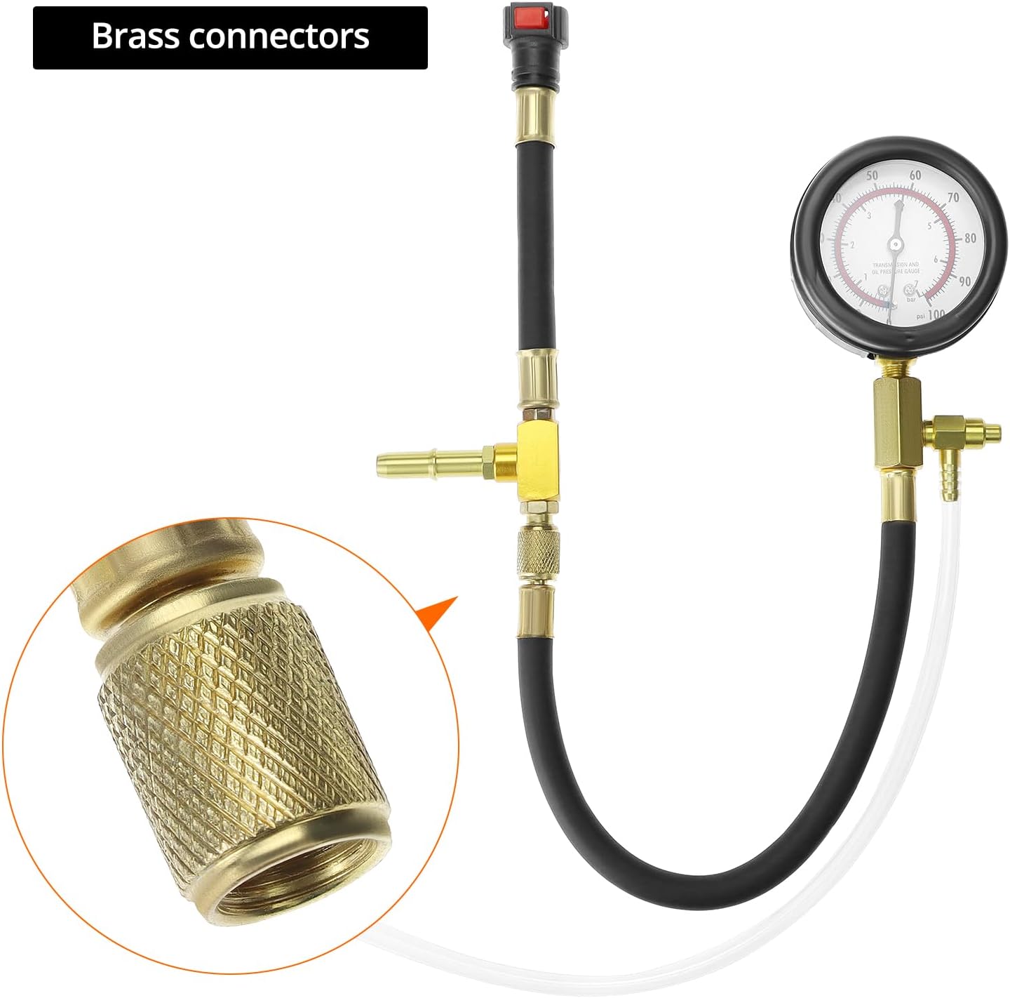 Universal Fuel Pressure Test Kit, Dual Scale Gauge (0-7 bar/0-100 psi) with Multiple Adapter Sizes, Brass Connectors