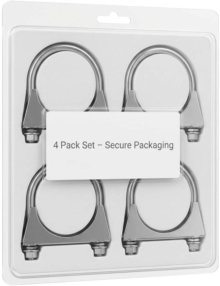 Zinc-Plated Carbon Steel U-Bolt Clamp 2.5" – 4 Pack Fits 2.5" OD Pipes for Exhaust, Muffler & Gate Connection