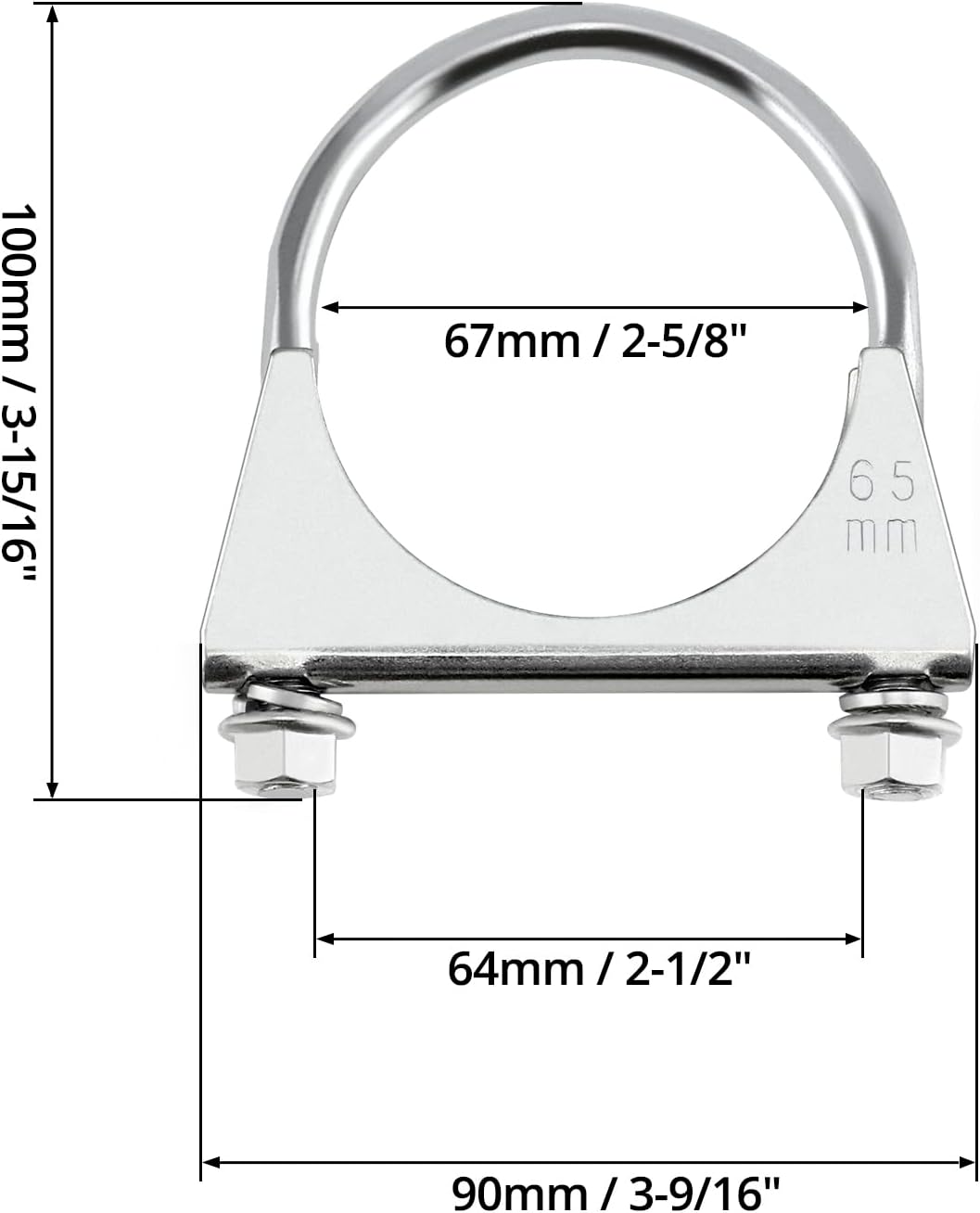 Zinc-Plated Carbon Steel U-Bolt Clamp 2.5" – 4 Pack Fits 2.5" OD Pipes for Exhaust, Muffler & Gate Connection