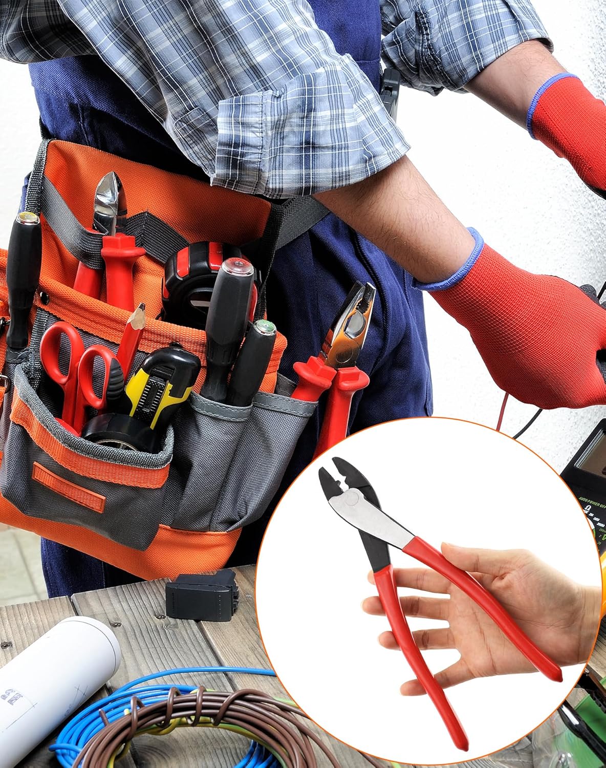 Wire Crimping Tool, 10" Steel Cable Wire Electrical Cutter Crimper Crimping & Cutting Pliers for 10~22 AWG Insulated and Non-Insulated Terminals and Connectors