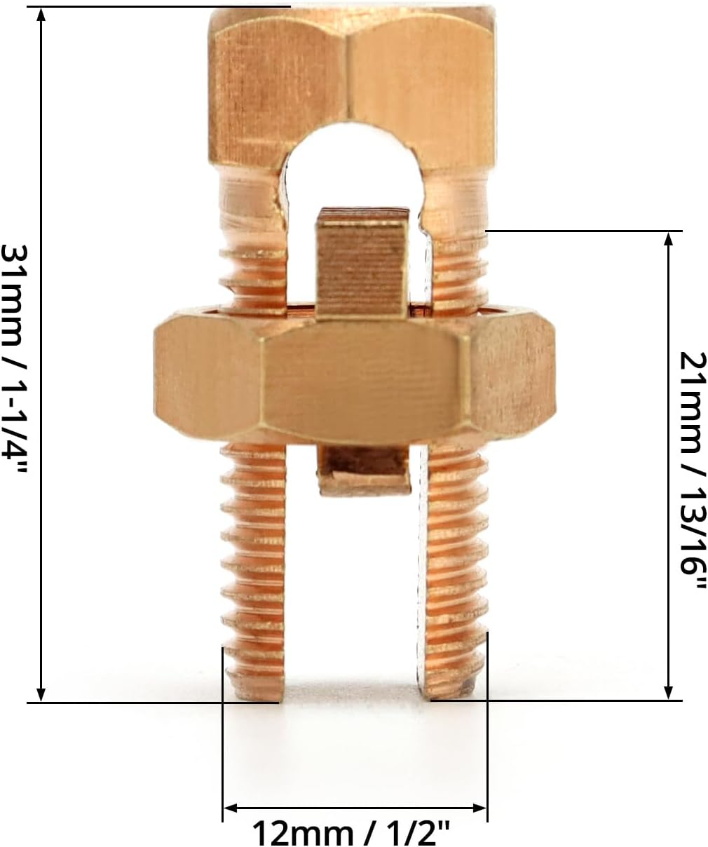 Grounding Split Bolt, 50 Pieces 4 Gauge 8 Gauge High Strength Split Bolt Connectors, Ground Wire Clamp, Solid Copper, for Antenna, Satellite Dish, Cable TV