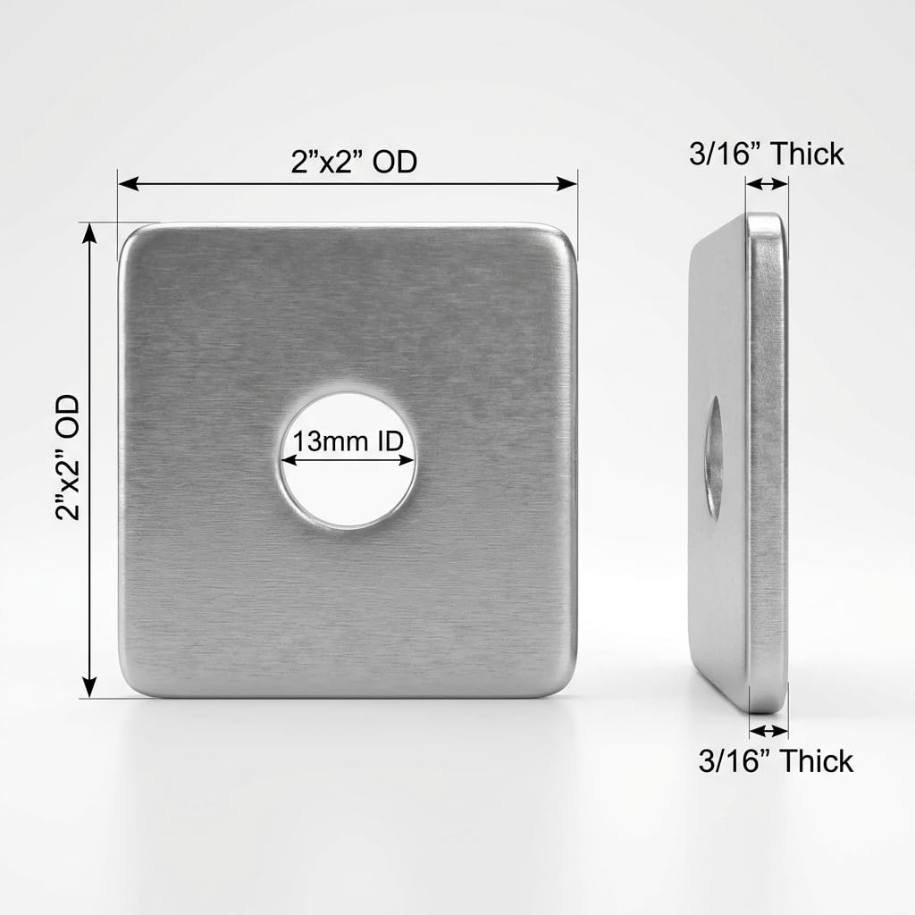 50-Pack Galvanized Square Washers Plate – 1/2" ID, 2x2 OD, 3/16" Thickness, Anti-Loosening Plate Fastener for Construction and Industrial Equipment