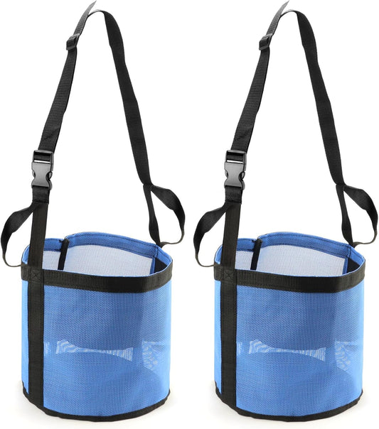 2 Pack Horse Feed Bag for Grain - Durable Mesh Grain Feeder with Adjustable Strap, Comfortable Neck and Nose Pad Horse Muzzle Feed Bag, for Feeding Grain, Powder, Supplements, Blue