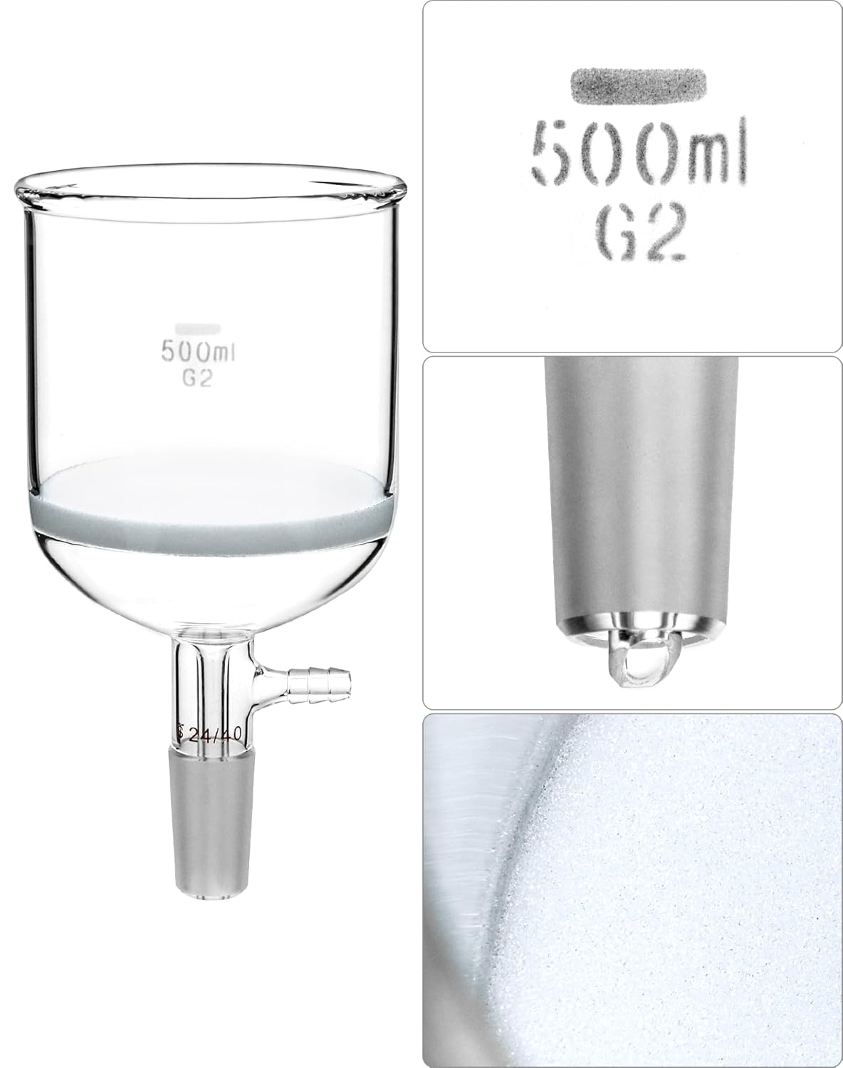 Borosilicate Glass 500ml Buchner Filtering Funnel and 1000 mL Erlenmeyer Flask, with Standard 24/40 Joint