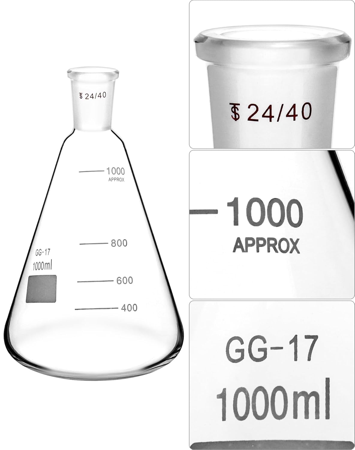 Borosilicate Glass 500ml Buchner Filtering Funnel and 1000 mL Erlenmeyer Flask, with Standard 24/40 Joint