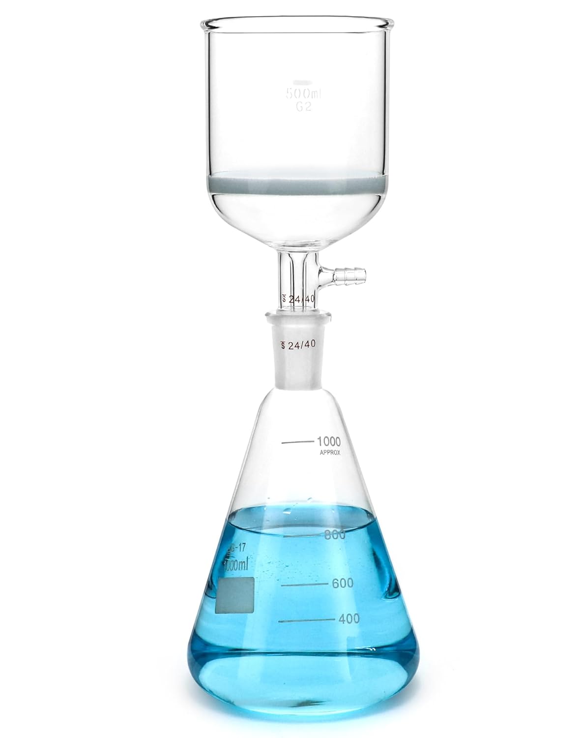 Borosilicate Glass 500ml Buchner Filtering Funnel and 1000 mL Erlenmeyer Flask, with Standard 24/40 Joint