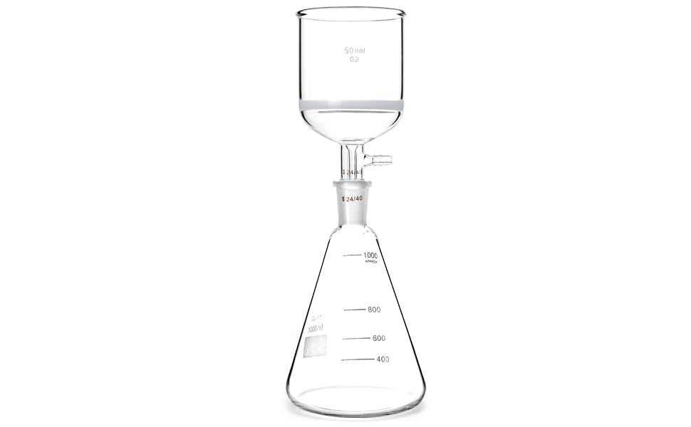 Borosilicate Glass 500ml Buchner Filtering Funnel and 1000 mL Erlenmeyer Flask, with Standard 24/40 Joint