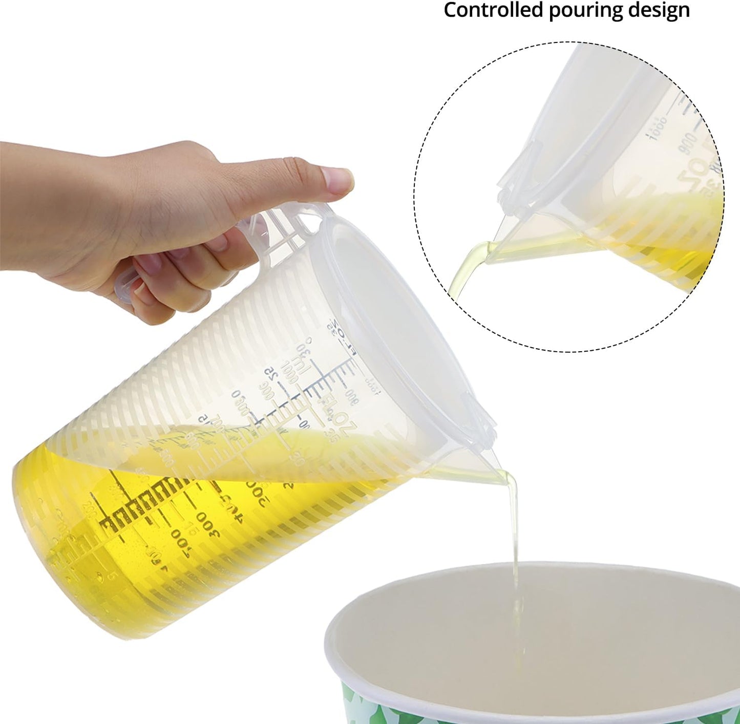 2 Pack 32oz (1 Quart) Measuring Pitcher - Plastic, Multipurpose, Polypropylene, with Clear Ounce & Milliliter Markings, Dustproof Lid, for Cooking, Home Hobbies, Shop Oil and Fluids