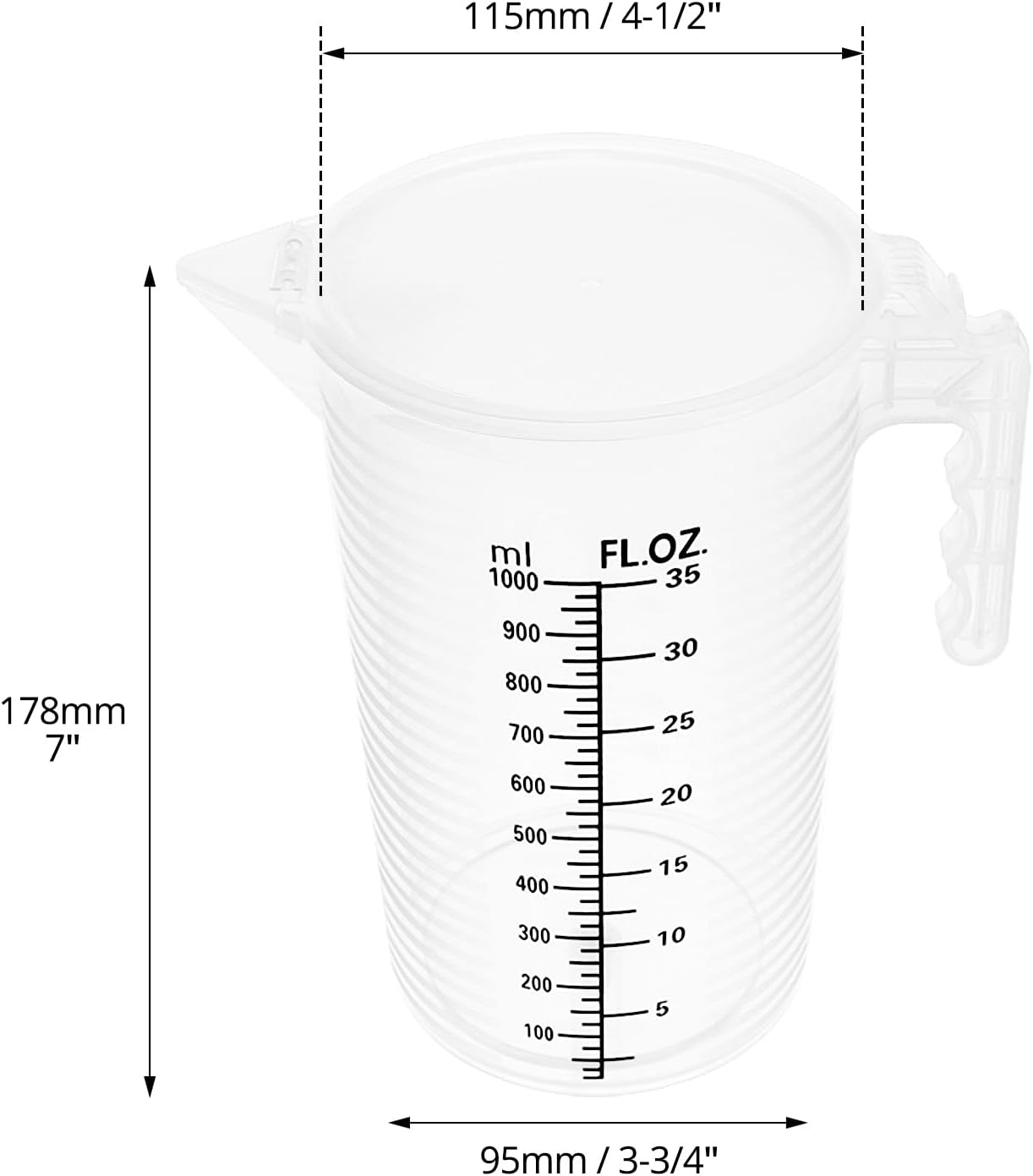 2 Pack 32oz (1 Quart) Measuring Pitcher - Plastic, Multipurpose, Polypropylene, with Clear Ounce & Milliliter Markings, Dustproof Lid, for Cooking, Home Hobbies, Shop Oil and Fluids