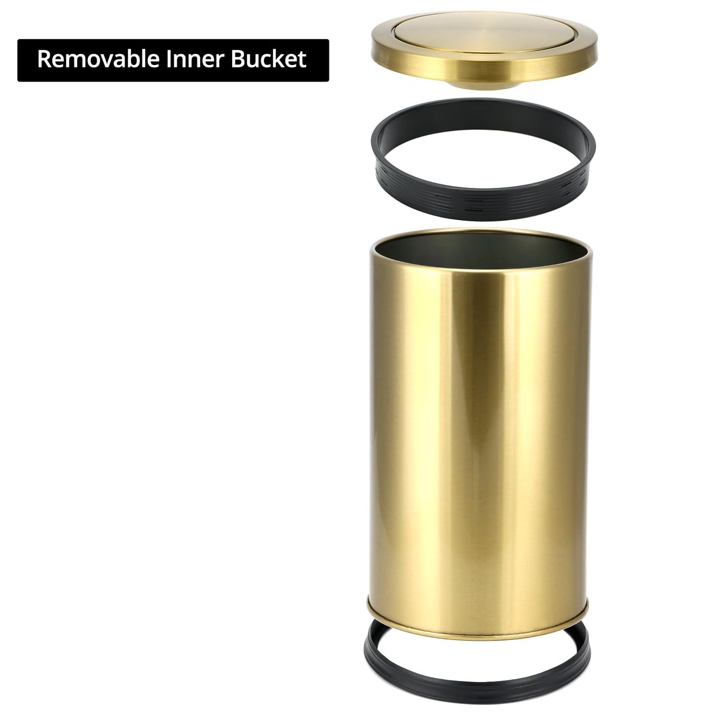 Antique Gold Trash Can, 2.4 Gallons Stainless Steel, Waterproof, Rustproof with Swing Lid
