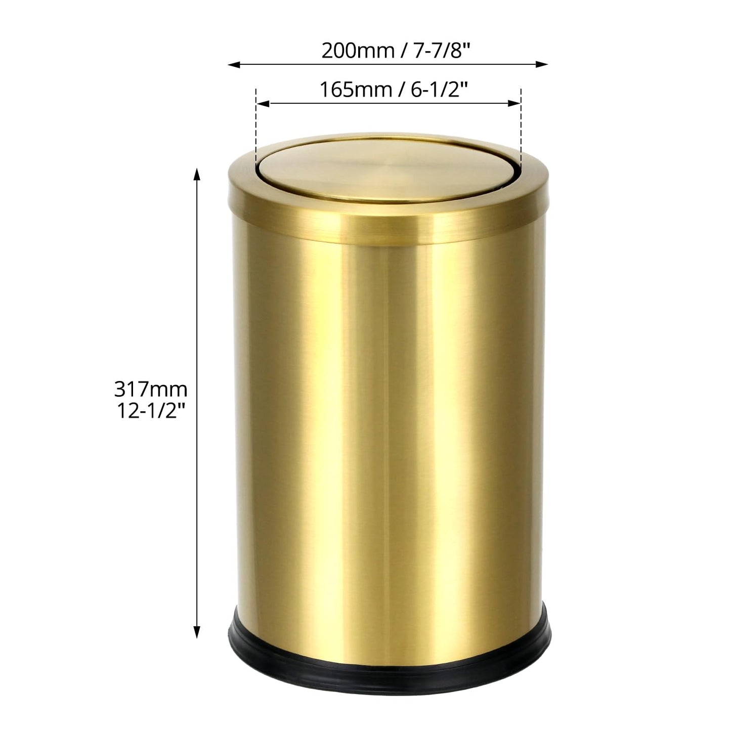 Antique Gold Trash Can, 2.4 Gallons Stainless Steel, Waterproof, Rustproof with Swing Lid