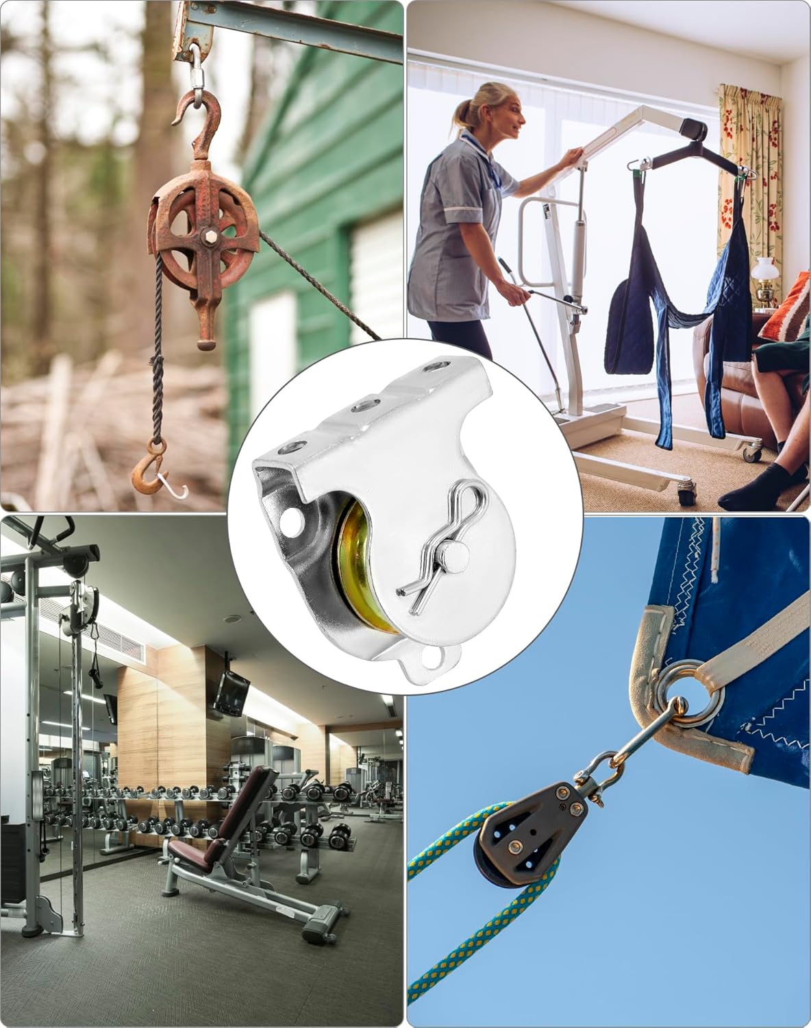 Wall Mount Pulleys, 6 Pcs 1-1/2" Ceiling Mount Single Pulley V-Groove Pulley Hardware Accessories for 3/8" Wire or Rope, Working Load 420 Lbs