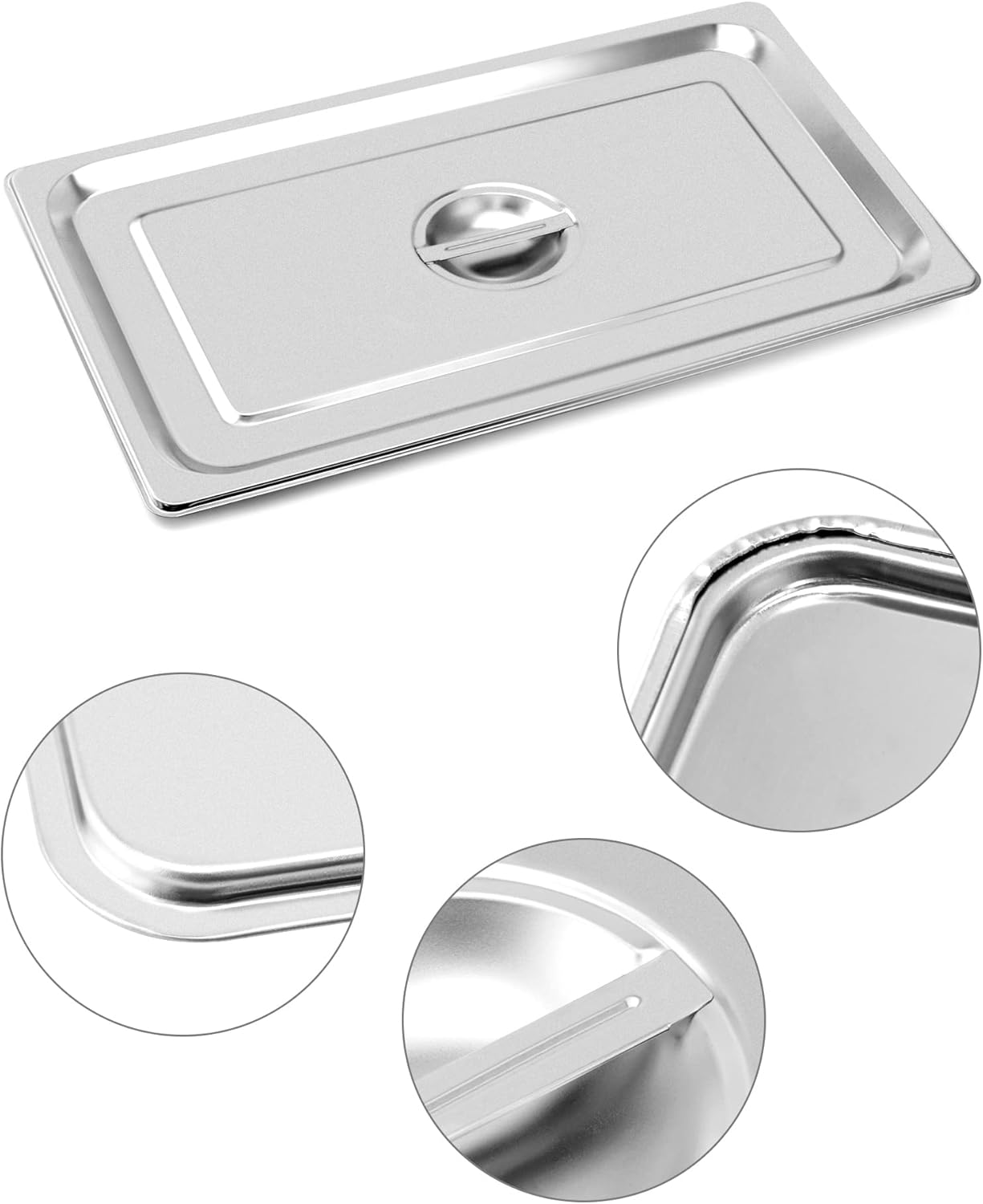 Full Size Stainless Steel Steam Table Pan Cover with Handle - Set of 2, Durable Lid for Steam Pans