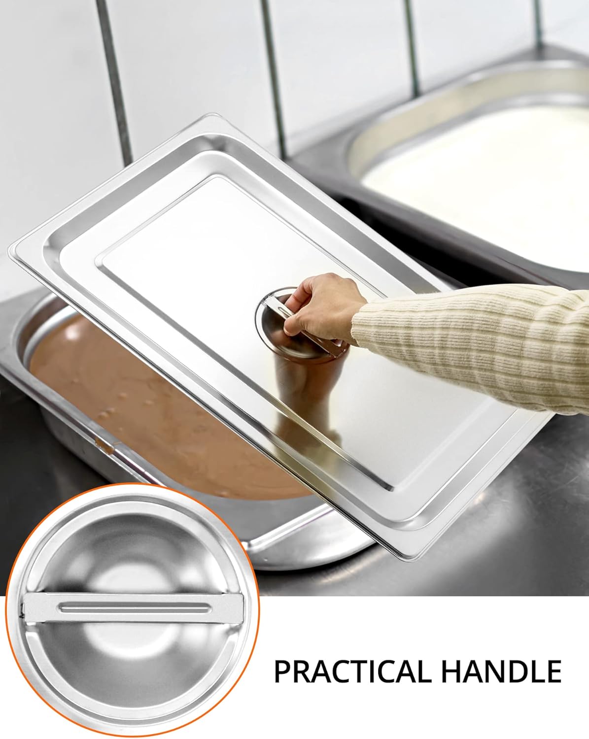Full Size Stainless Steel Steam Table Pan Cover with Handle - Set of 2, Durable Lid for Steam Pans
