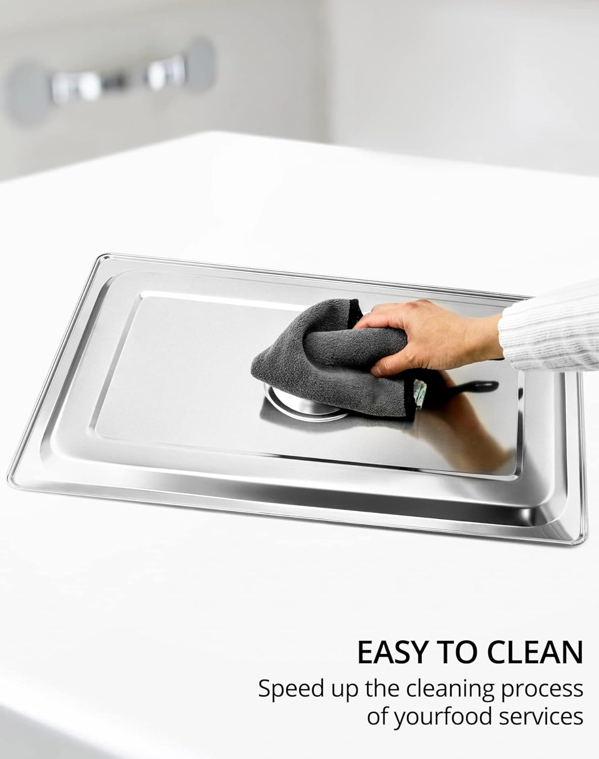 Full Size Stainless Steel Steam Table Pan Cover with Handle - Set of 2, Durable Lid for Steam Pans