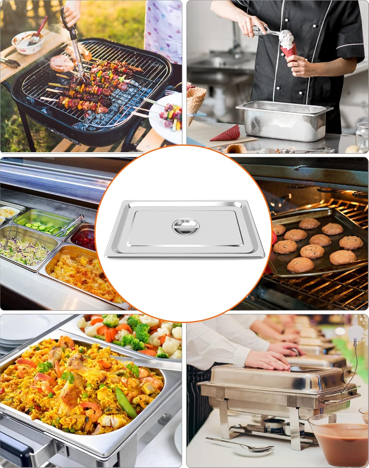 Full Size Stainless Steel Steam Table Pan Cover with Handle - Set of 2, Durable Lid for Steam Pans