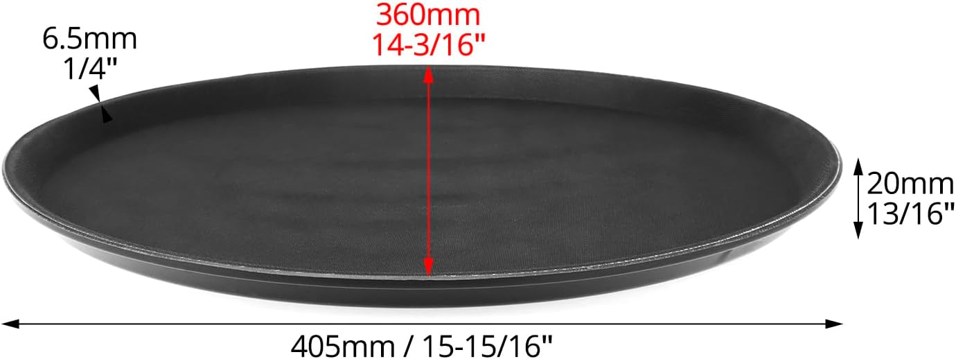16-Inch Round Non-Slip Serving Trays – 4 Pack Rubber Surface Plastic Tray Set for Restaurant, Café & Bar